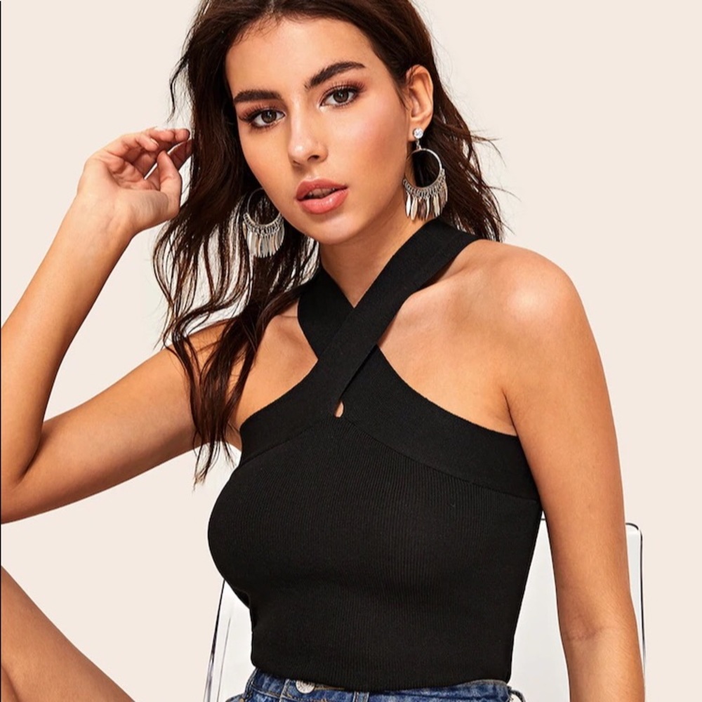 Criss Cross Ribbed Halter Top